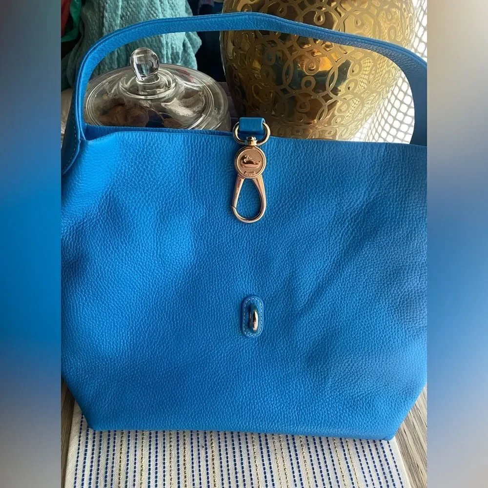 Dooney & Bourke Blue  Pebble Grain Leather Large  Logo Lock Sac